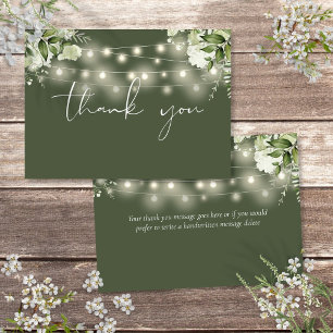 Carte De Remerciements Guirlande de lumières à fleurs de verdure vert oli