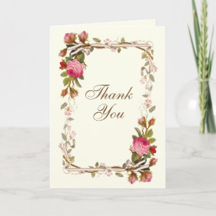 Carte De Remerciements Guirlande florale de rose rose vintage