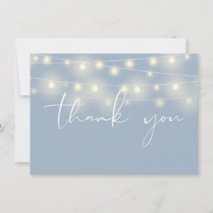 Carte De Remerciements Guirlande lumineuse bleu poussiéreux calligraphie