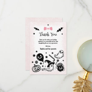 Carte De Remerciements Halloween Éffrayant simple rose ruban fille Annive
