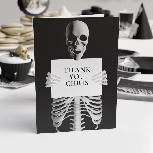 Carte De Remerciements Halloween Éffrayant Skeleton personnalisé noir