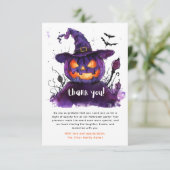 Carte De Remerciements Halloween éffrayante à l'aquarelle violet Jack-O-l (Debout devant)