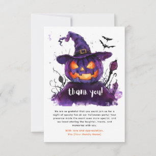 Carte De Remerciements Halloween éffrayante à l'aquarelle violet Jack-O-l
