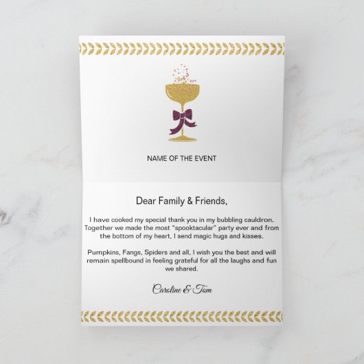 Carte De Remerciements Halloween Message Gold Parties scintillant Skuls M (Intérieur)