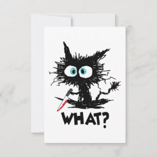 Carte De Remerciements Halloween Quoi- Drôle chat noir avec couteau long 