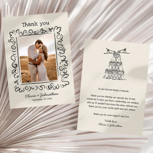 Carte De Remerciements Hand Drawn Doodles Wedding