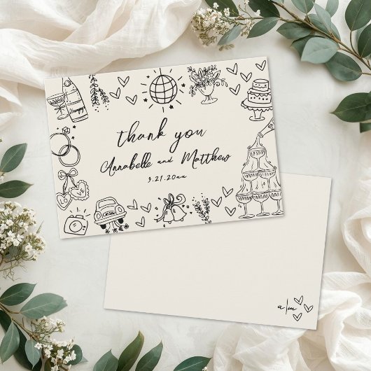 Carte De Remerciements Hand Drawn Vintage Wedding
