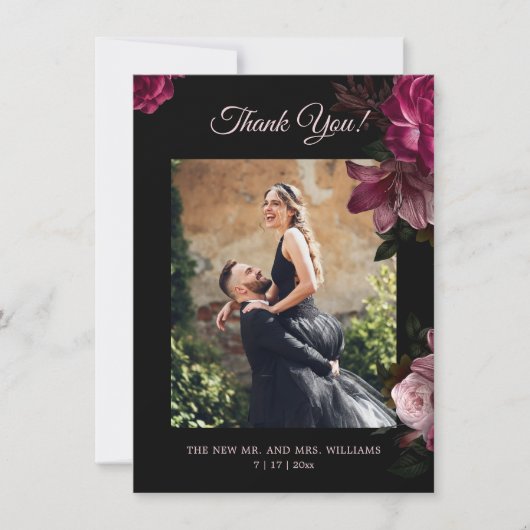 Carte De Remerciements Hand Painted Roses Dark Romantic Wedding  (Devant)