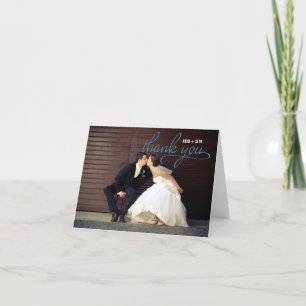Carte De Remerciements HANDWRITTEN Wedding Thank You Photo Card - Blue