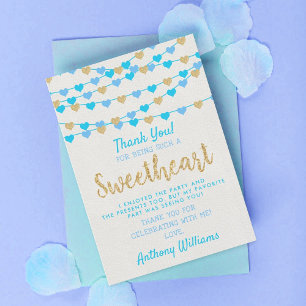 Carte De Remerciements Hanging Love Hearts Petit Amoureux Anniversaire