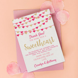 Carte De Remerciements Hanging Love Hearts Petit Baby shower amoureux