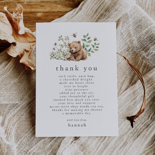 Carte De Remerciements HANNAH Boho Été Ours Bee Baby shower forestier
