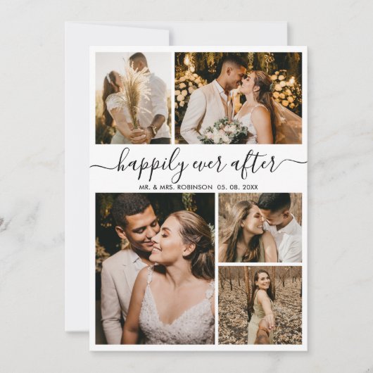 Carte De Remerciements Happily Ever After Script 5 Collage Photo Mariage (Devant)