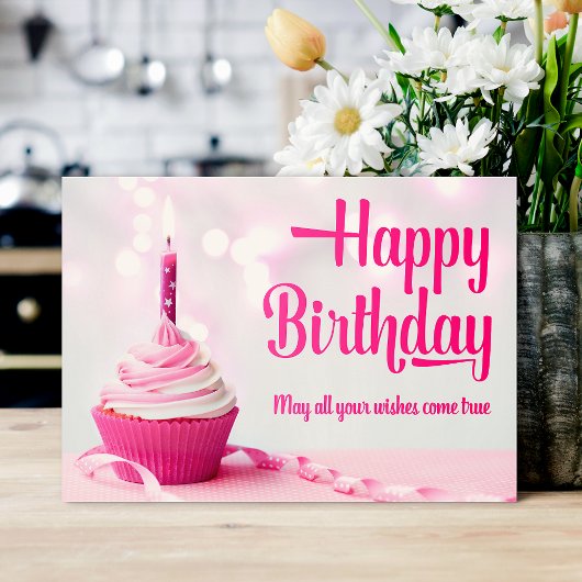 Carte De Remerciements Happy Birthday Pink Cupcake Birthday Card