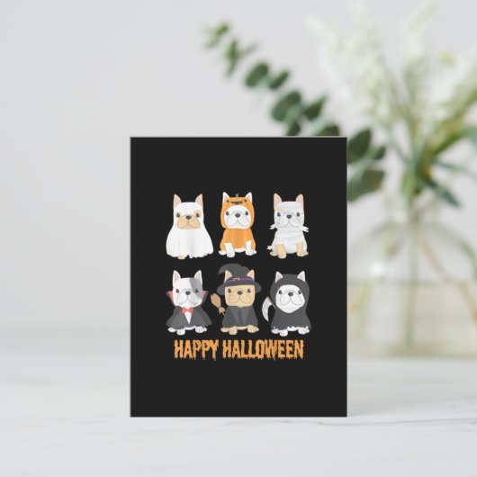 Carte De Remerciements Happy Halloween Chiens Carlins mignonnes Amoureux (Debout devant)
