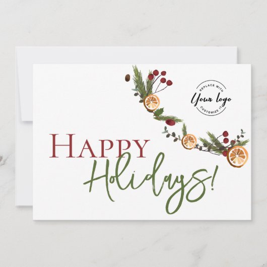 Carte De Remerciements Happy Holidays Oranges wreath feuille Custom Logo (Devant)