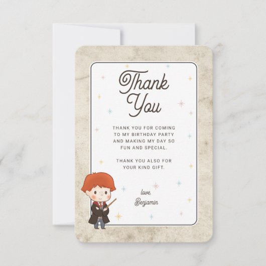 Carte De Remerciements Harry Potter Chibi Ron Weasley Magicien Anniversai (Devant)