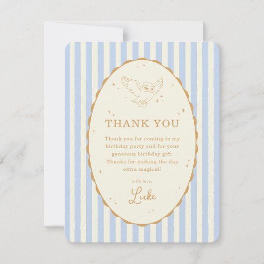 Carte De Remerciements Harry Potter Hedwig Rayure Bleue Anniversaire (Devant)