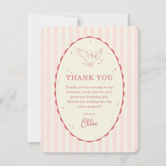 Carte De Remerciements Harry Potter Hedwig Rayure Rose Anniversaire (Devant)