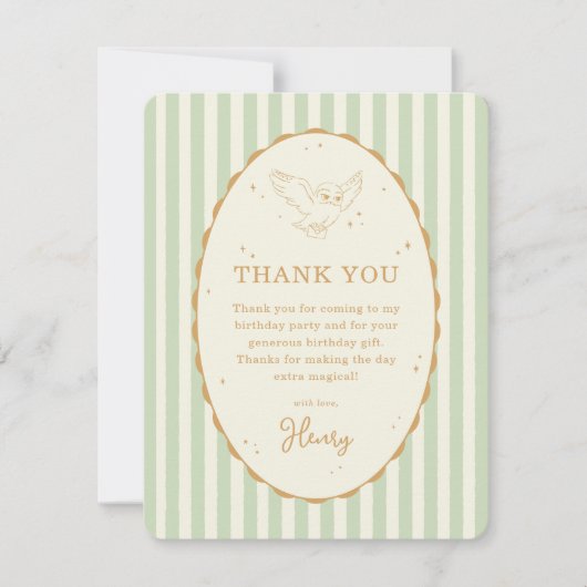 Carte De Remerciements Harry Potter Hedwig Rayure Verte Anniversaire (Devant)