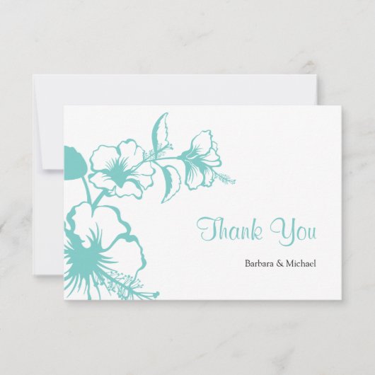Carte De Remerciements Hawaii Turquoise Hibiscus Destination Mariage (Devant)