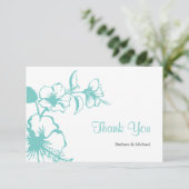 Carte De Remerciements Hawaii Turquoise Hibiscus Destination Mariage (Debout devant)