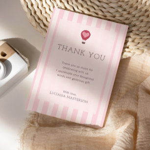 Carte De Remerciements Heart Hot Air Balloon Pastel Baby shower rose
