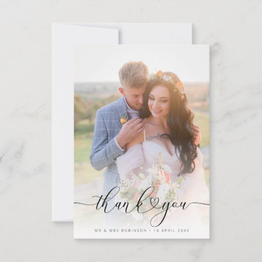 Carte De Remerciements heart script elegant wedding photo thank you (Devant)