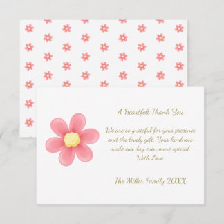 Carte De Remerciements Heartfelt Thank You Card with Pink Daisy