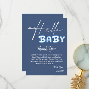 Carte De Remerciements Hello Baby Elegant Baby shower bleu foncé