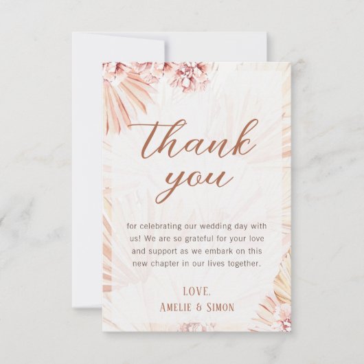 Carte De Remerciements Herbe de Pampas Bohème Fleurie Terre Cuite Rose (Devant)