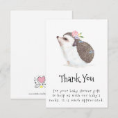 Carte De Remerciements Hérisson Peint Avec Fleurs (Devant / Derrière)