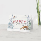 Carte De Remerciements heureux vacances aquarelle entreprise cerf de Noël (Devant)