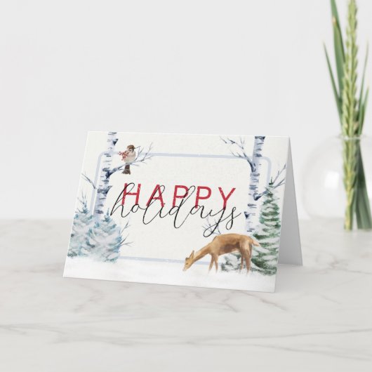 Carte De Remerciements heureux vacances aquarelle entreprise cerf de Noël (Devant)