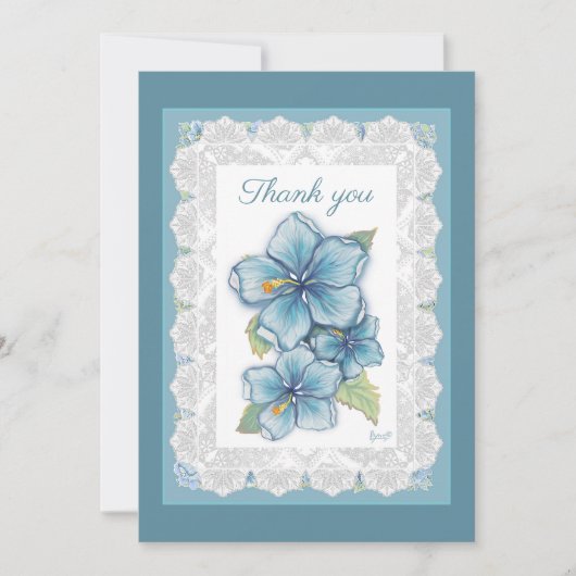 Carte De Remerciements Hibiscus & dentelle TURQUOISE (Devant)