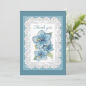 Carte De Remerciements Hibiscus & dentelle TURQUOISE (Debout devant)
