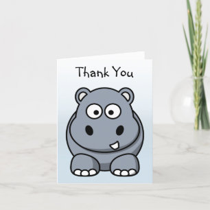 Carte De Remerciements Hippo gris-caricature mignon