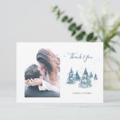 Carte De Remerciements Hiver À feuillage persistant arbre aquarelle photo (Debout devant)