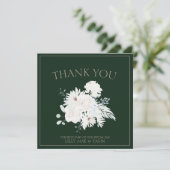 Carte De Remerciements Hiver Blanc Floral et Mariage de Noël vert (Debout devant)