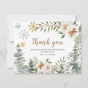 carte de remerciements Hiver Blanc Floral Pine Arb