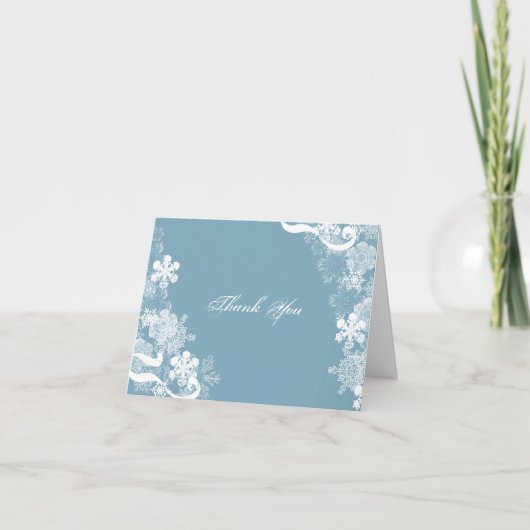 Carte De Remerciements Hiver Bleu blanc Mariage Flocon de neige (Devant)