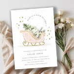 Carte De Remerciements Hiver Dormir son froid dehors Baby shower Invitati<br><div class="desc">Sleigh Winter Baby it's Cold out Theme Collection.- c'est une jolie aquarelle pastel Illustration d'un traîneau en or rose vif rempli de pins de Noël, cadeaux et baies d'hiver avec cadre étoilé or classe et chute de neige dans l'arrière - plan. Parfait pour vos petits fêtes d'anniversaire d'hiver. Il est...</div>
