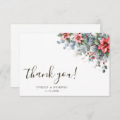 Carte De Remerciements Hiver Floral Noël Mariage (Devant / Derrière)