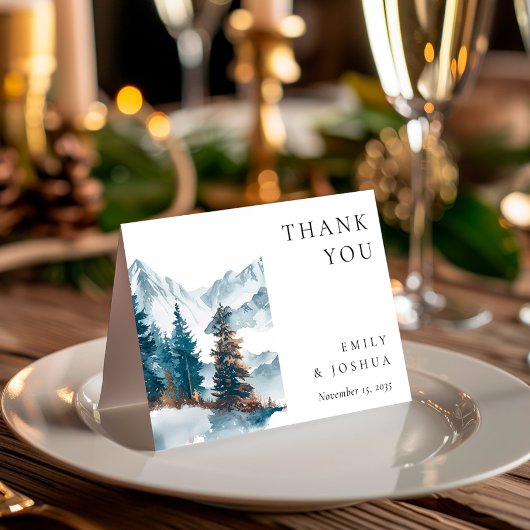 Carte De Remerciements Hiver Montagnes Pine Tree Mariage