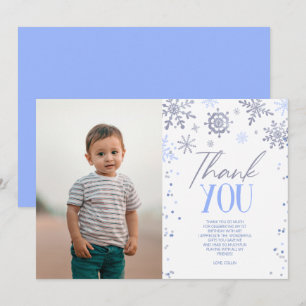 Carte De Remerciements Hiver ONE derland Blue Snowflake fête d'anniversai