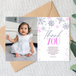 Carte De Remerciements Hiver ONE derland Pink Snowflake fête d'anniversai<br><div class="desc">C'est une fête d'anniversaire de Winter ONEderland Pink Snowflake !</div>