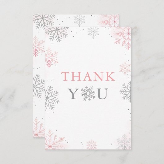Carte De Remerciements Hiver Onederland Pink Silver Parties scintillant 1 (Devant / Derrière)
