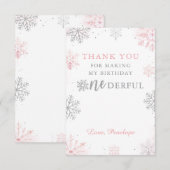 Carte De Remerciements Hiver Onederland Pink Silver Premier anniversaire (Devant / Derrière)