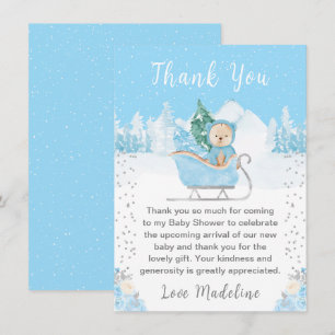 Carte De Remerciements Hiver Ours Bleu Baby shower couleigh