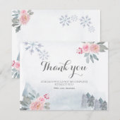 carte de remerciements Hiver Rose Floral Pine Arbr (Devant / Derrière)